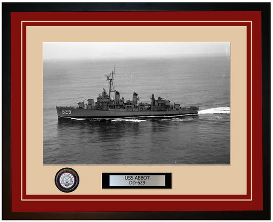 USS ABBOT DD-629 Framed Navy Ship Photo Burgundy