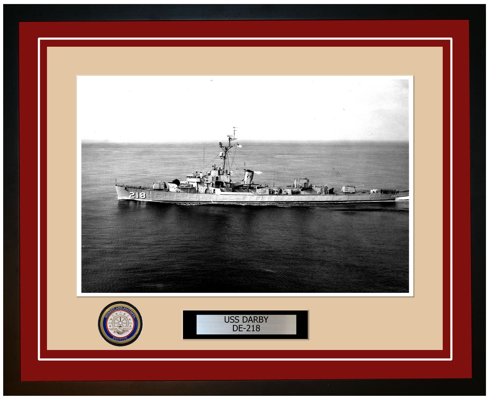 USS Darby DE-218 Framed Navy Ship Photo Burgundy