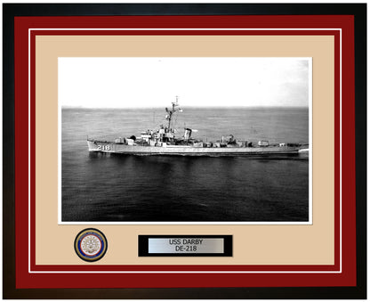 USS Darby DE-218 Framed Navy Ship Photo Burgundy