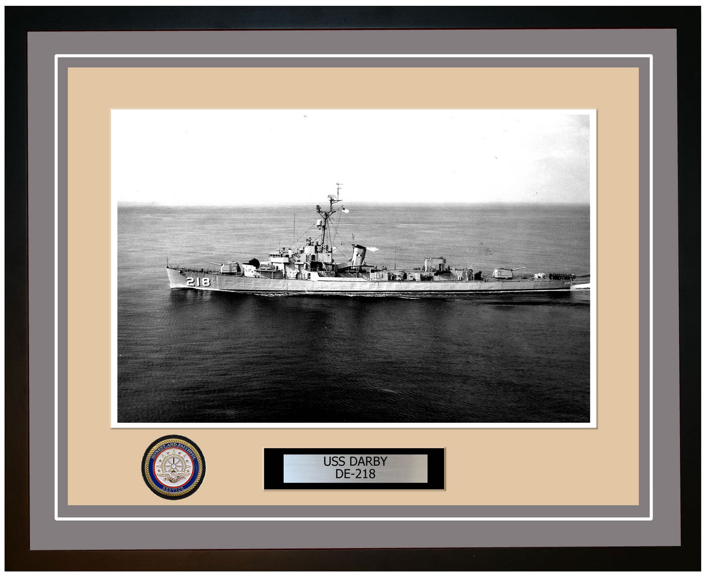 USS Darby DE-218 Framed Navy Ship Photo Grey