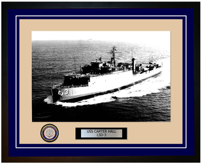 USS Carter Hall LSD-3 Framed Navy Ship Photo Blue
