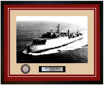 USS Carter Hall LSD-3 Framed Navy Ship Photo Burgundy