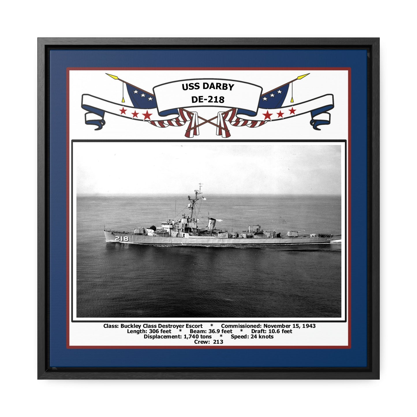 USS Darby DE-218 Navy Floating Frame Photo Front View