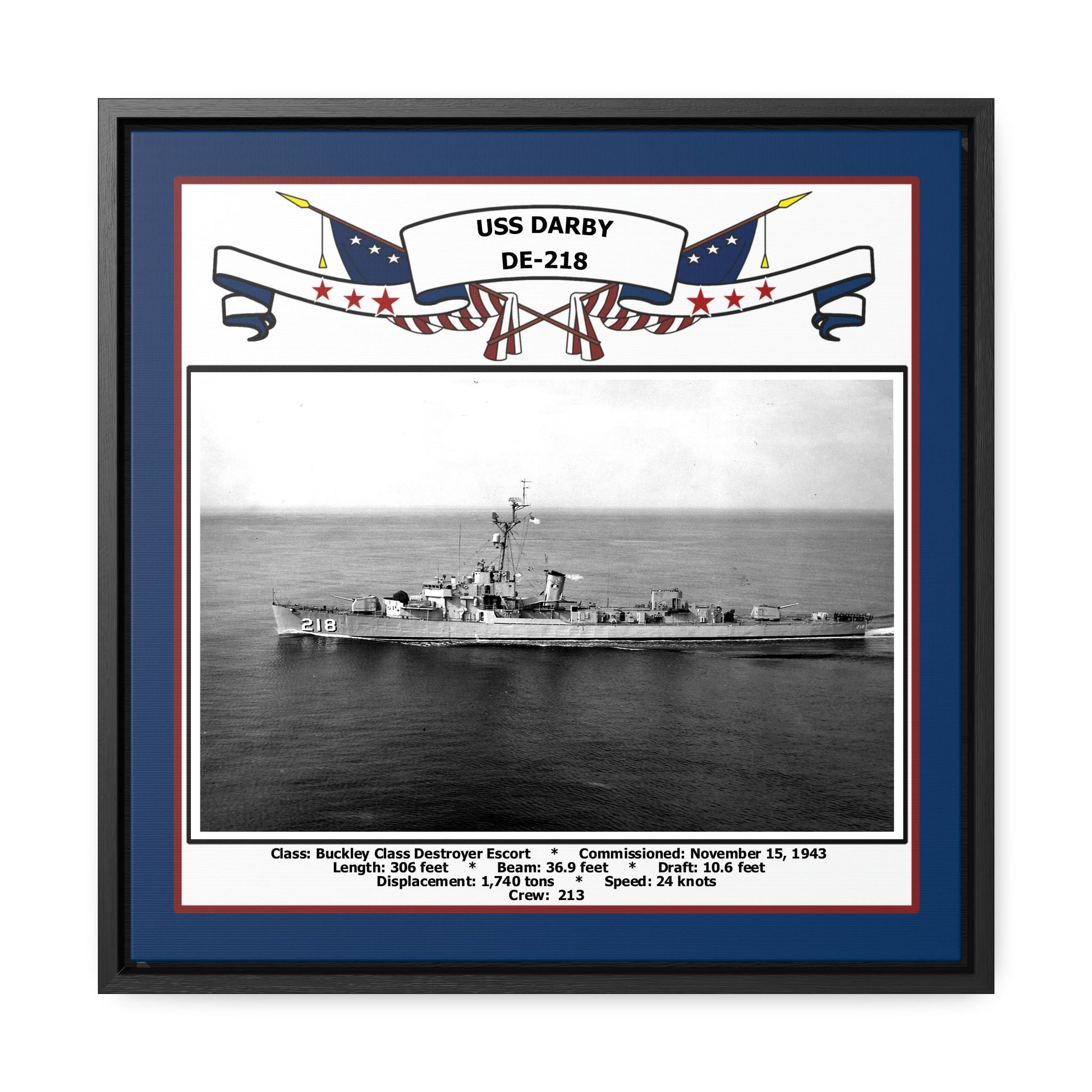 USS Darby DE-218 Navy Floating Frame Photo Front View