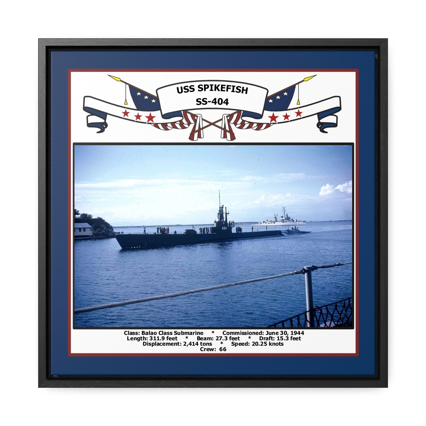 USS Spikefish SS-404 Navy Floating Frame Photo Front View