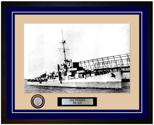 USS Menges DE-320 Framed Navy Ship Photo Blue