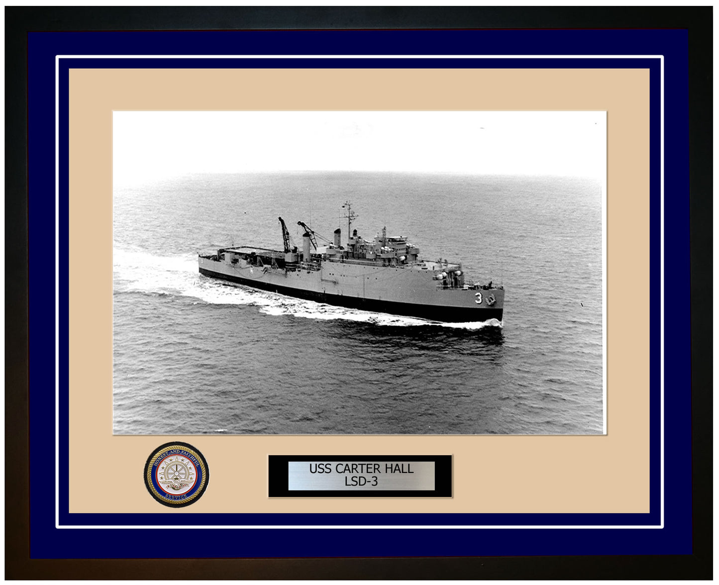 USS Carter Hall LSD-3 Framed Navy Ship Photo Blue