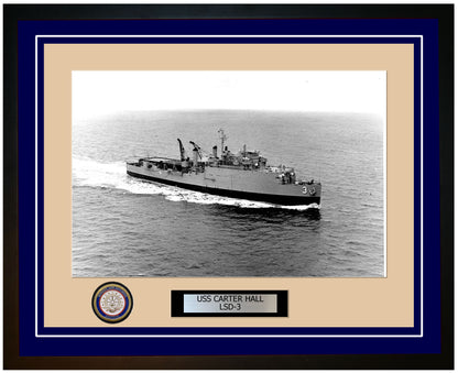 USS Carter Hall LSD-3 Framed Navy Ship Photo Blue