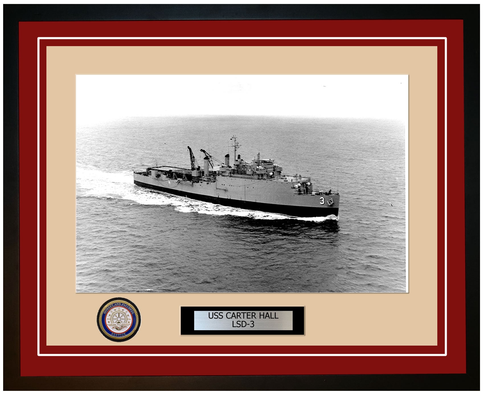 USS Carter Hall LSD-3 Framed Navy Ship Photo Burgundy