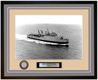USS Carter Hall LSD-3 Framed Navy Ship Photo Grey