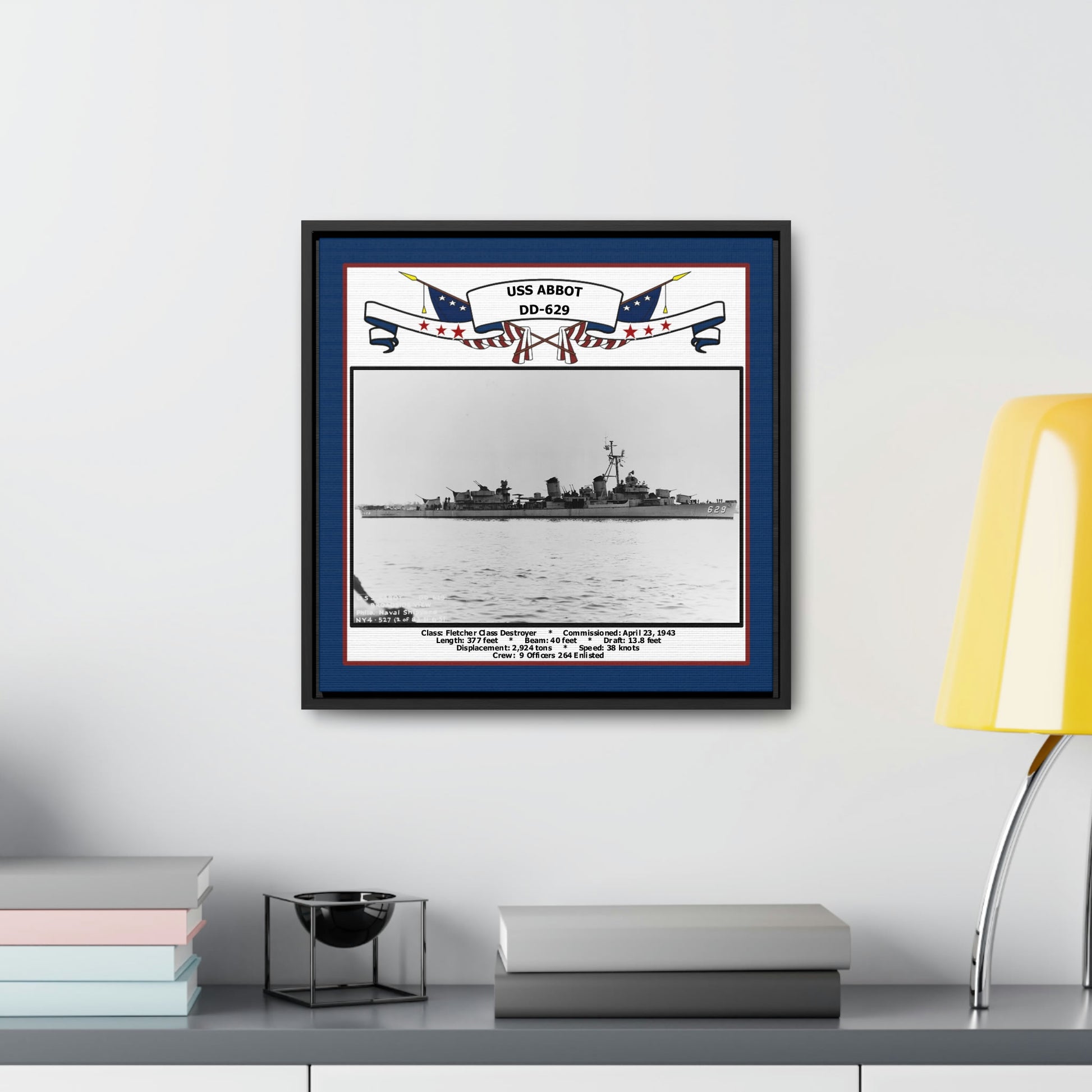 USS Abbot DD-629 Navy Floating Frame Photo Desk View