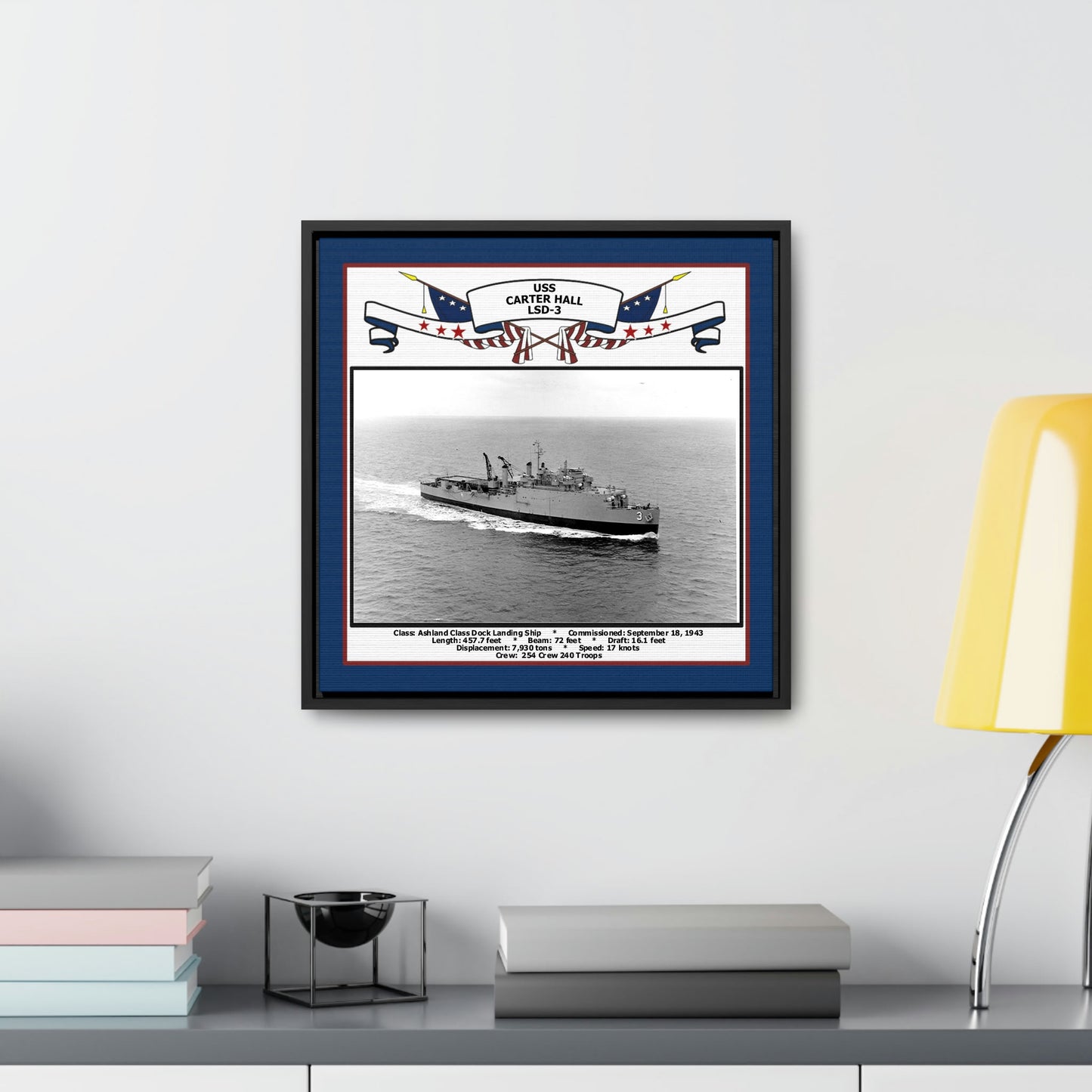 USS Carter Hall LSD-3 Navy Floating Frame Photo Desk View