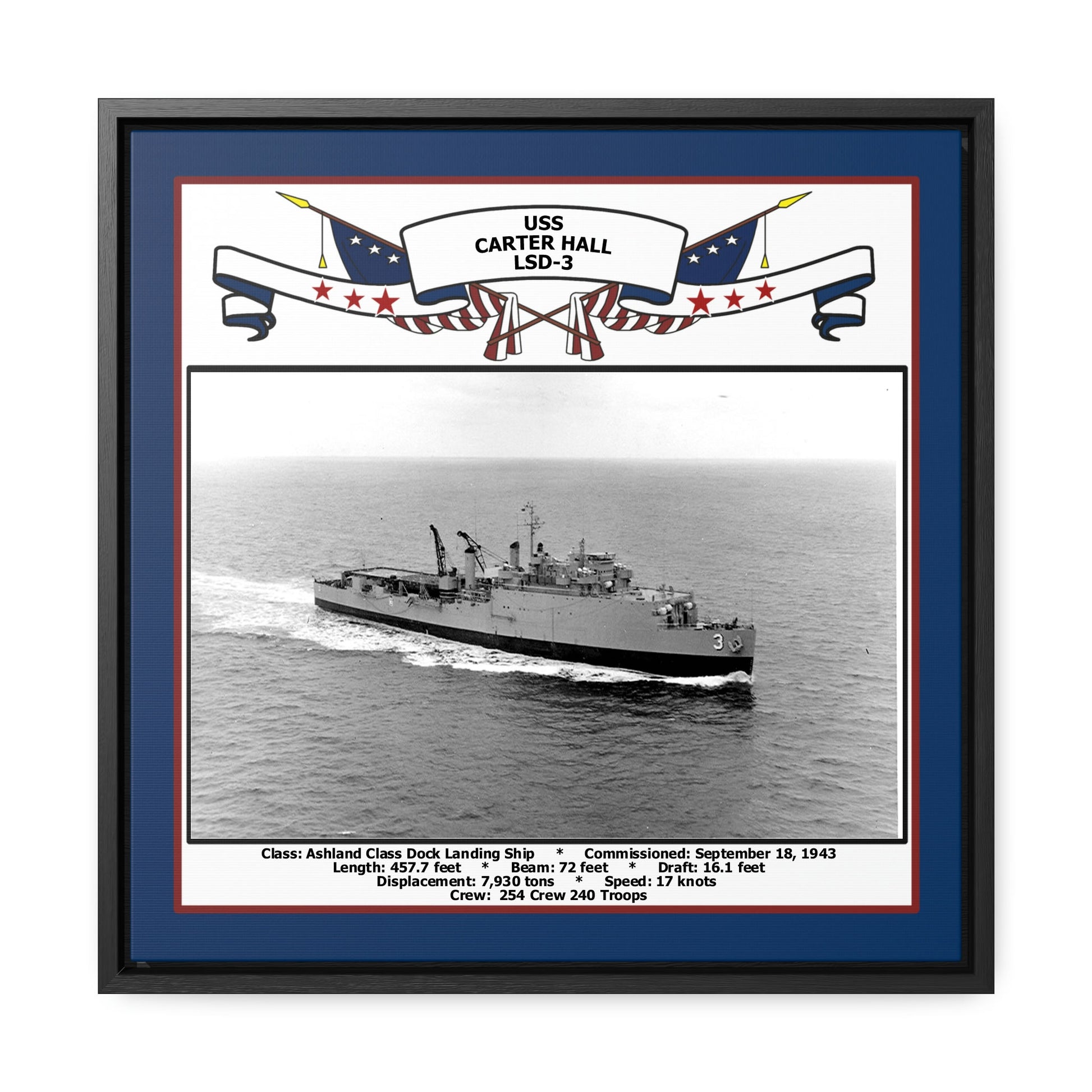 USS Carter Hall LSD-3 Navy Floating Frame Photo Front View