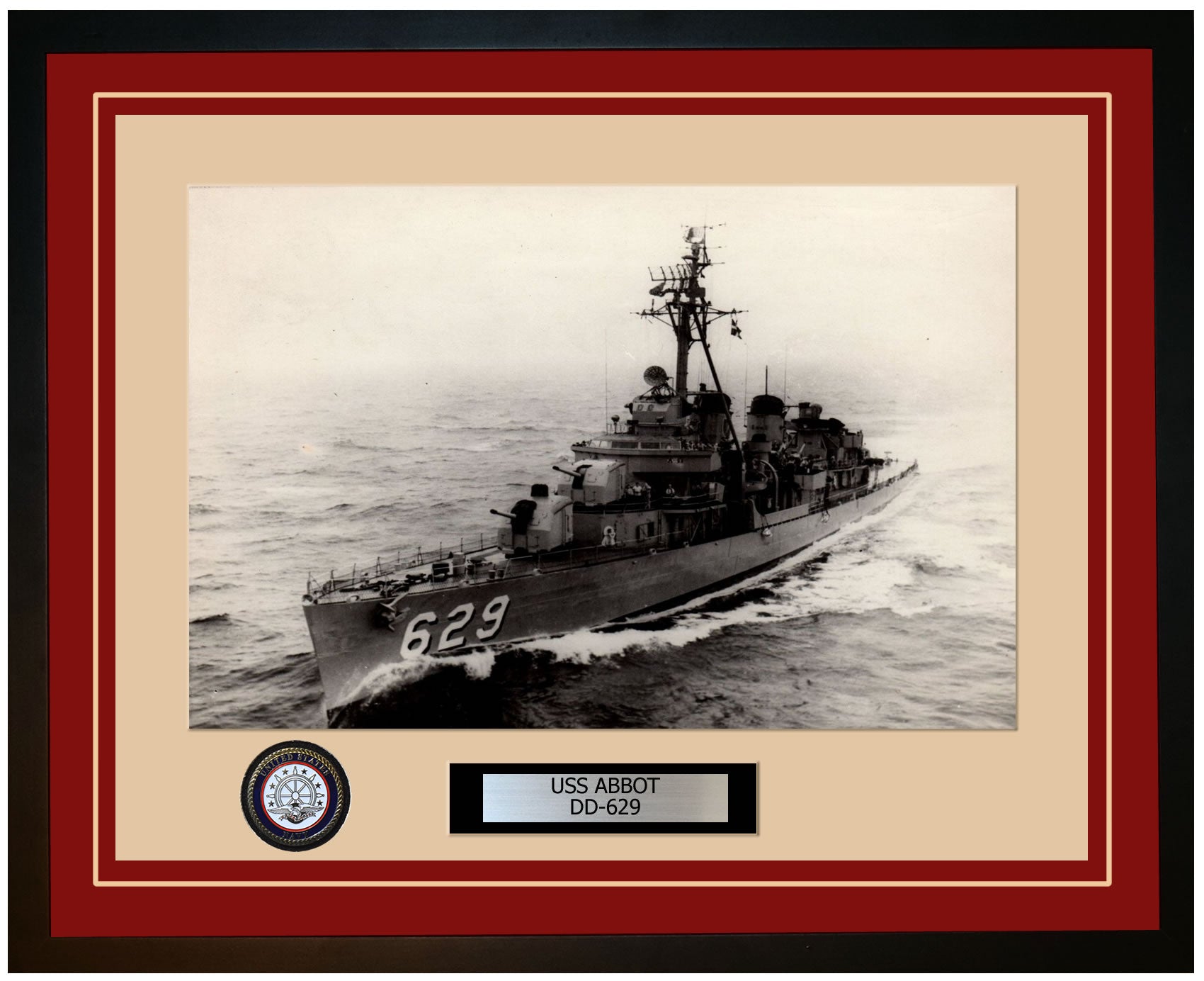 USS ABBOT DD-629 Framed Navy Ship Photo Burgundy