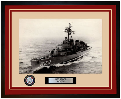 USS ABBOT DD-629 Framed Navy Ship Photo Burgundy
