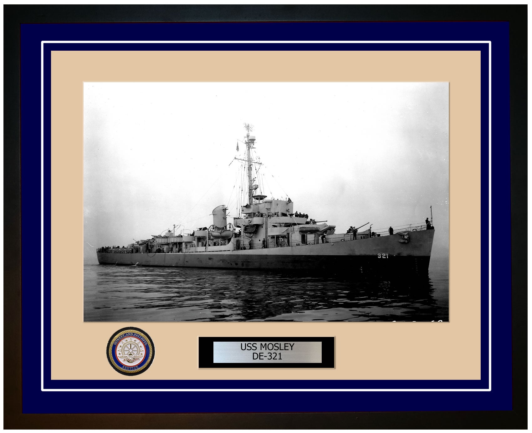 USS Mosley DE-321 Framed Navy Ship Photo Blue