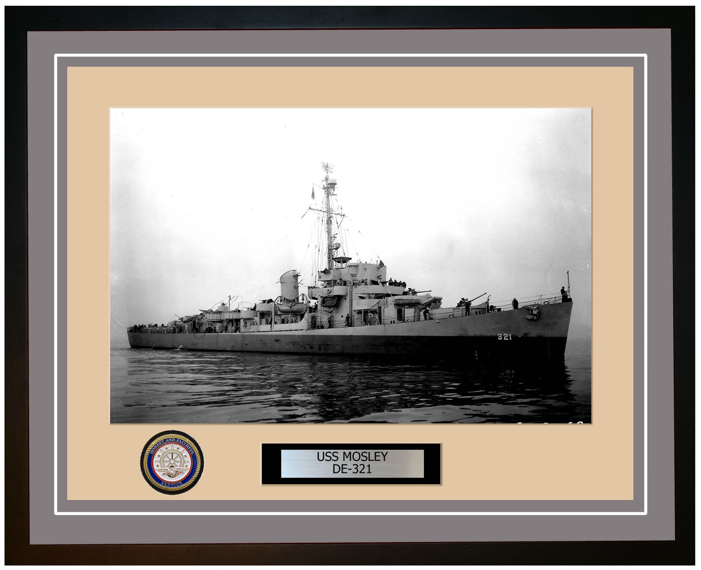 USS Mosley DE-321 Framed Navy Ship Photo Grey