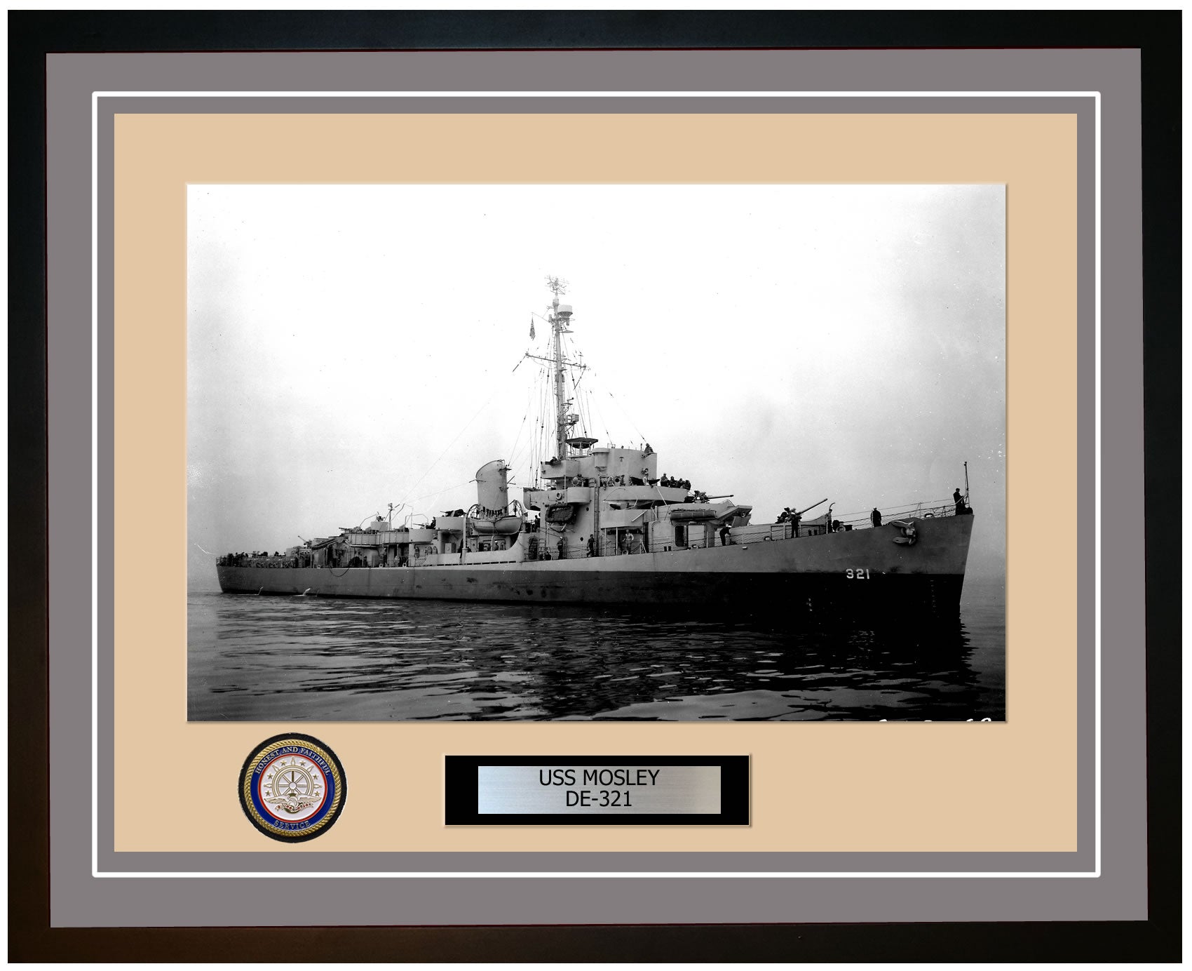 USS Mosley DE-321 Framed Navy Ship Photo Grey