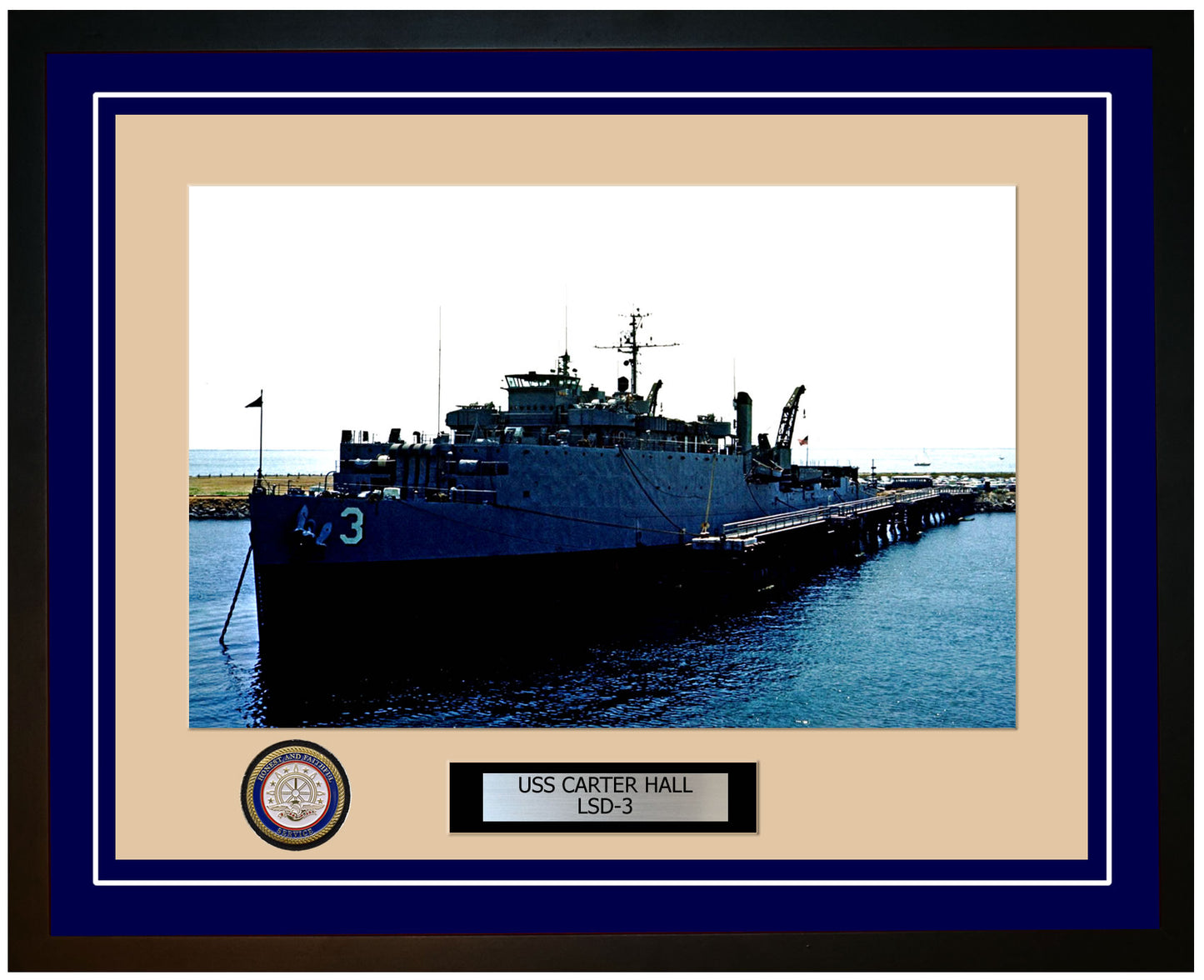USS Carter Hall LSD-3 Framed Navy Ship Photo Blue