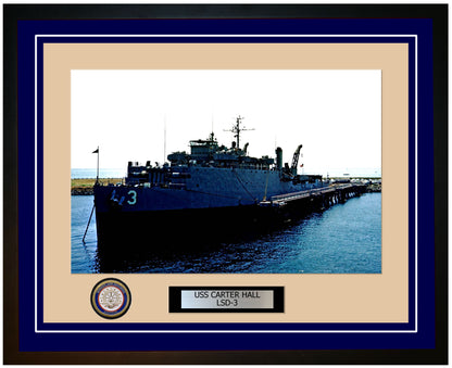 USS Carter Hall LSD-3 Framed Navy Ship Photo Blue