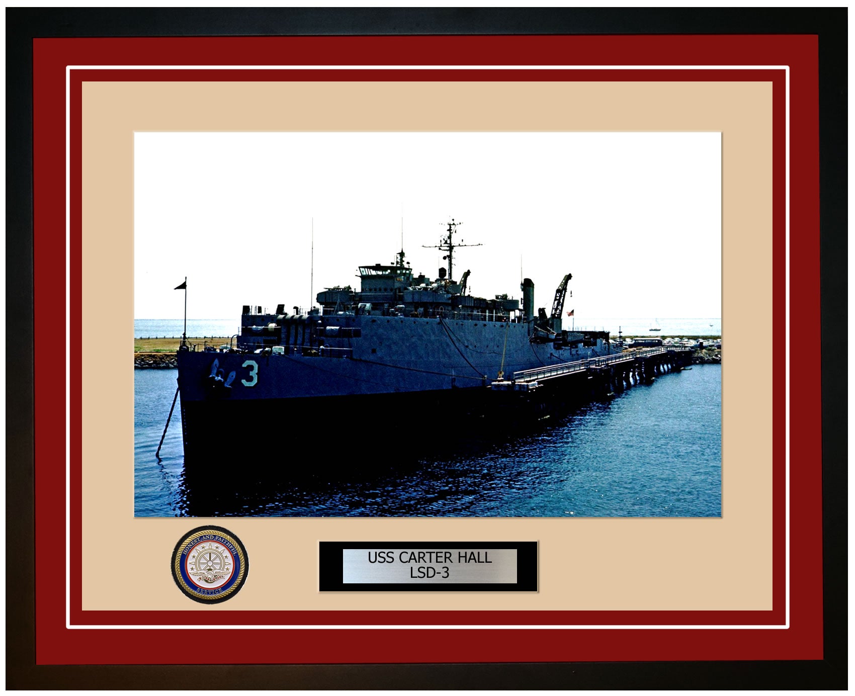 USS Carter Hall LSD-3 Framed Navy Ship Photo Burgundy