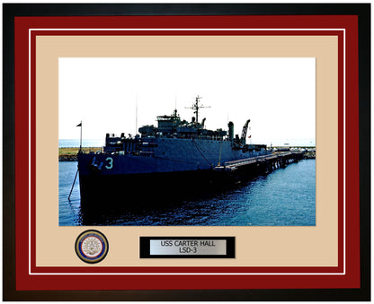 USS Carter Hall LSD-3 Framed Navy Ship Photo Burgundy
