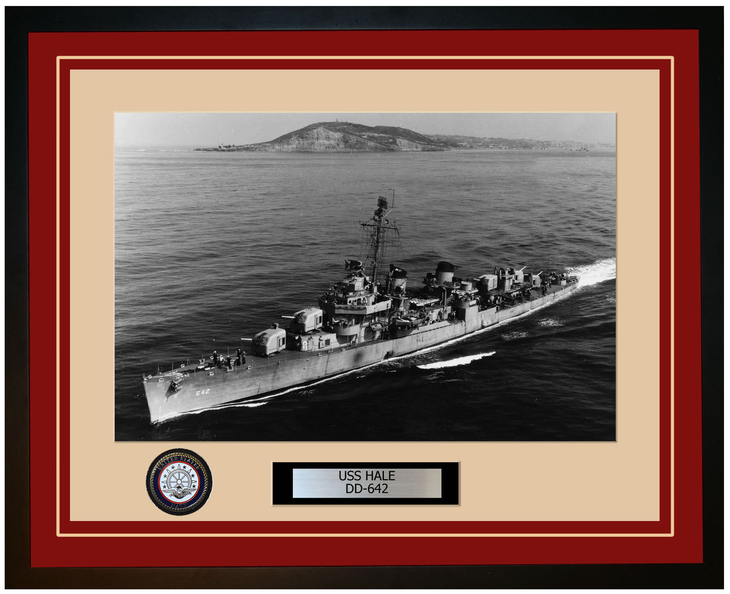 USS HALE DD-642 Framed Navy Ship Photo Burgundy