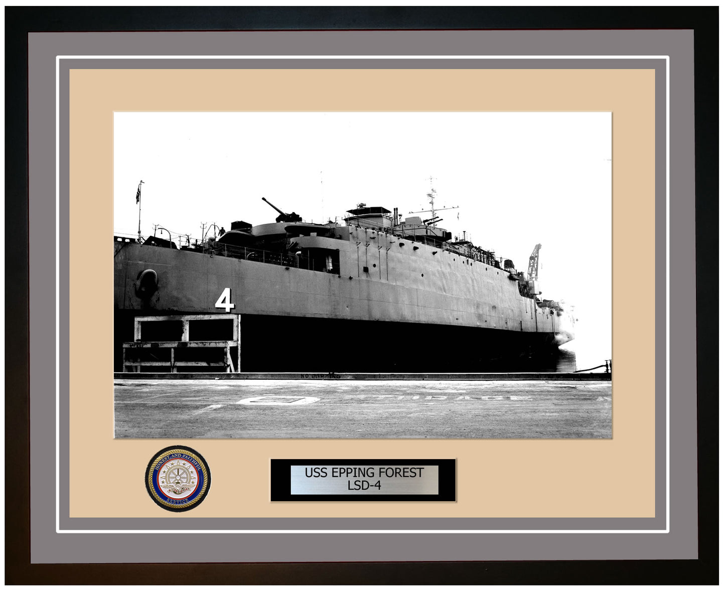 USS Epping Forest LSD-4 Framed Navy Ship Photo Grey
