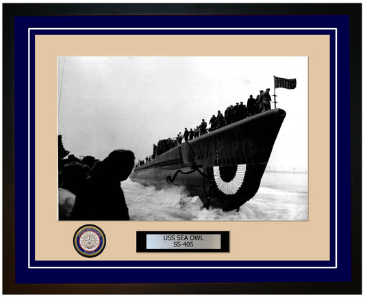 USS Sea Owl SS-405 Framed Navy Ship Photo Blue