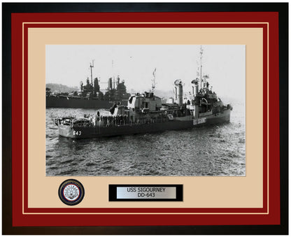 USS SIGOURNEY DD-643 Framed Navy Ship Photo Burgundy