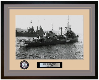 USS SIGOURNEY DD-643 Framed Navy Ship Photo Grey