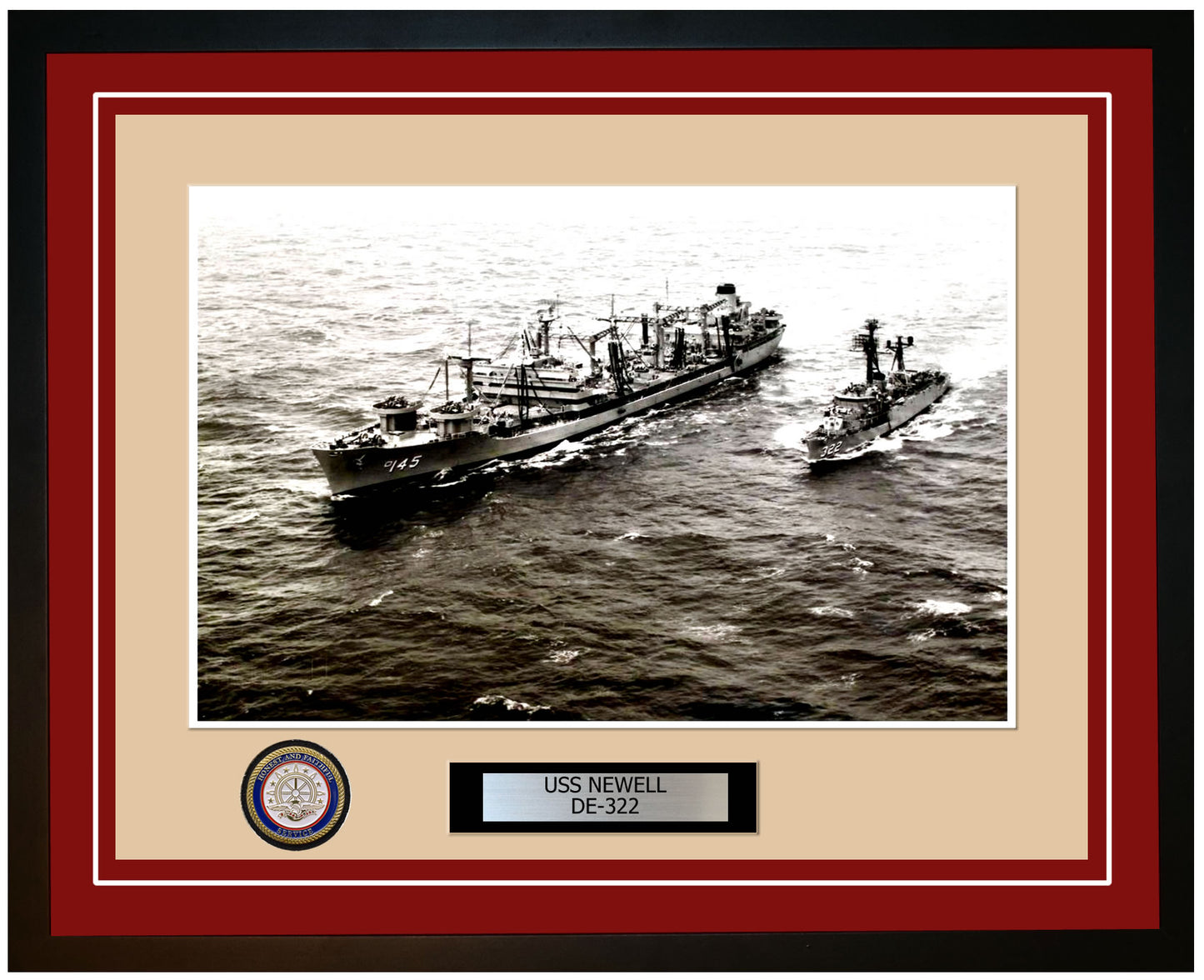 USS Newell DE-322 Framed Navy Ship Photo Burgundy