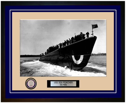 USS Sea Poacher SS-406 Framed Navy Ship Photo Blue