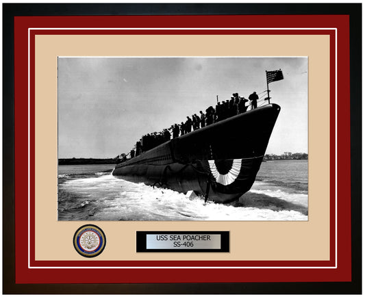 USS Sea Poacher SS-406 Framed Navy Ship Photo Burgundy