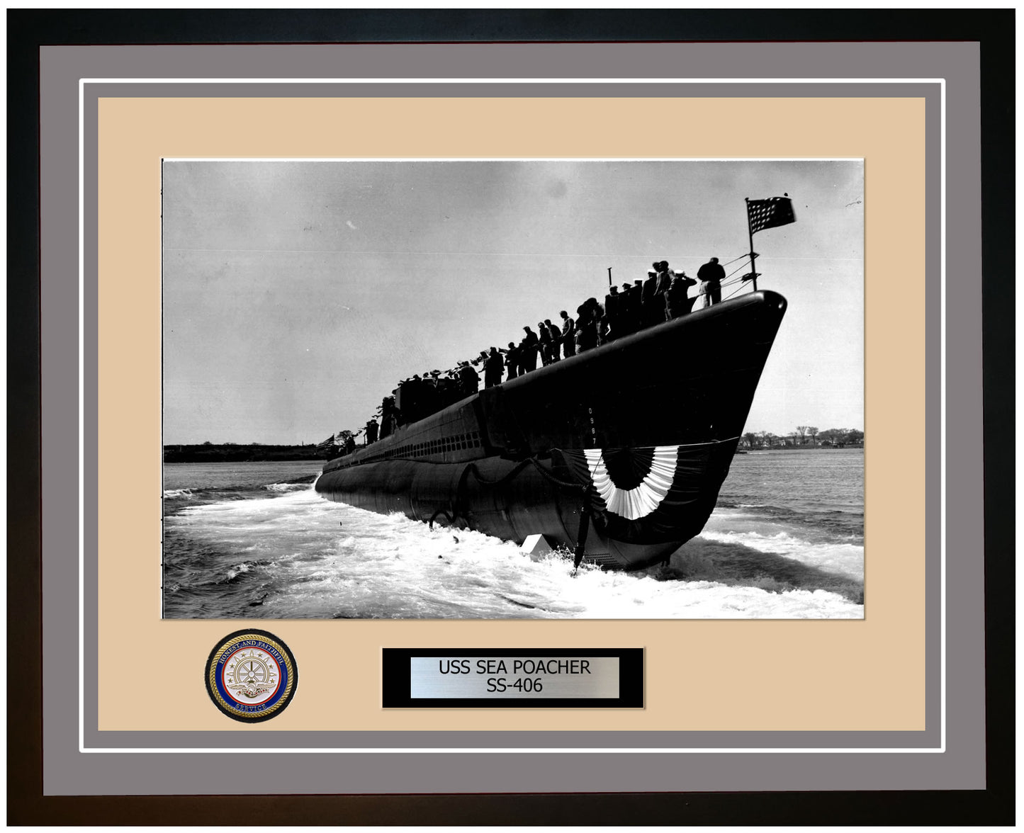 USS Sea Poacher SS-406 Framed Navy Ship Photo Grey