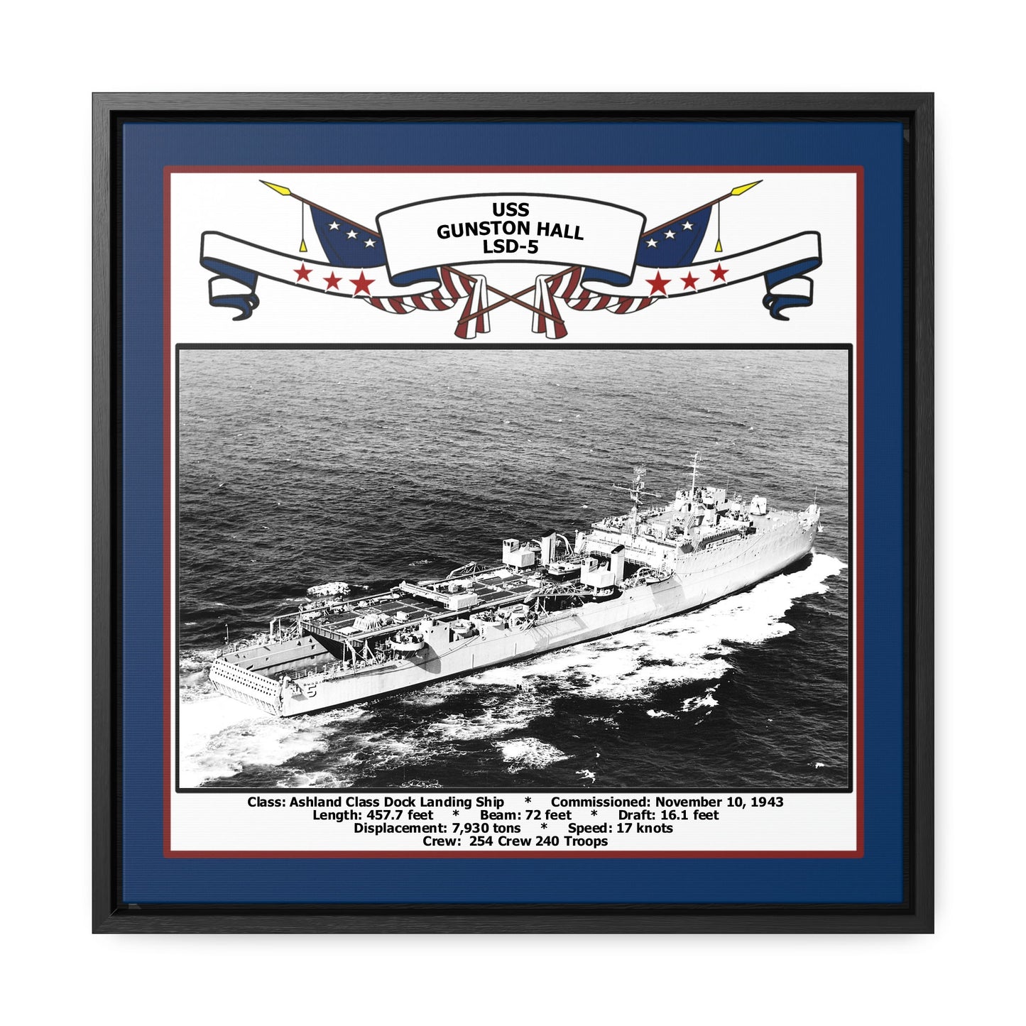 USS Gunston Hall LSD-5 Navy Floating Frame Photo Front View