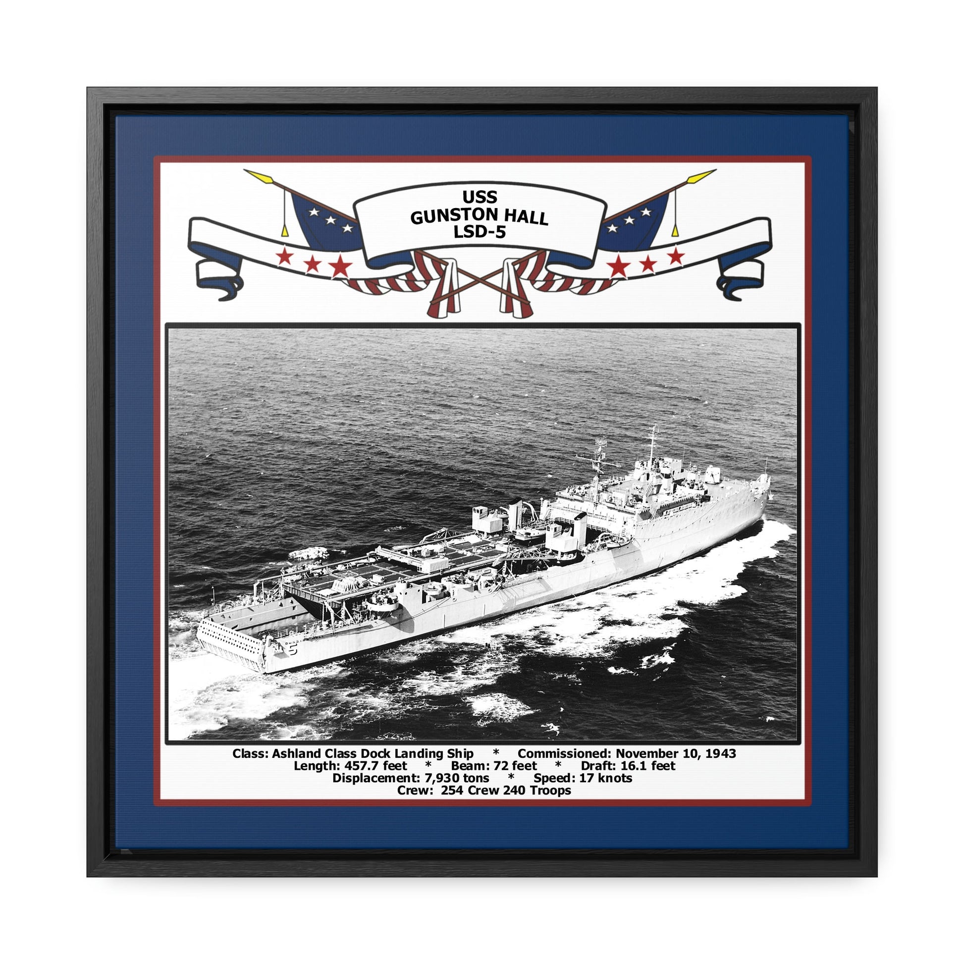 USS Gunston Hall LSD-5 Navy Floating Frame Photo Front View