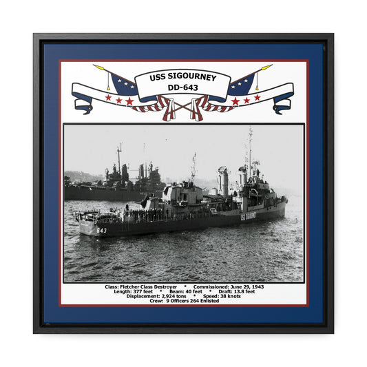 USS Sigourney DD-643 Navy Floating Frame Photo Front View