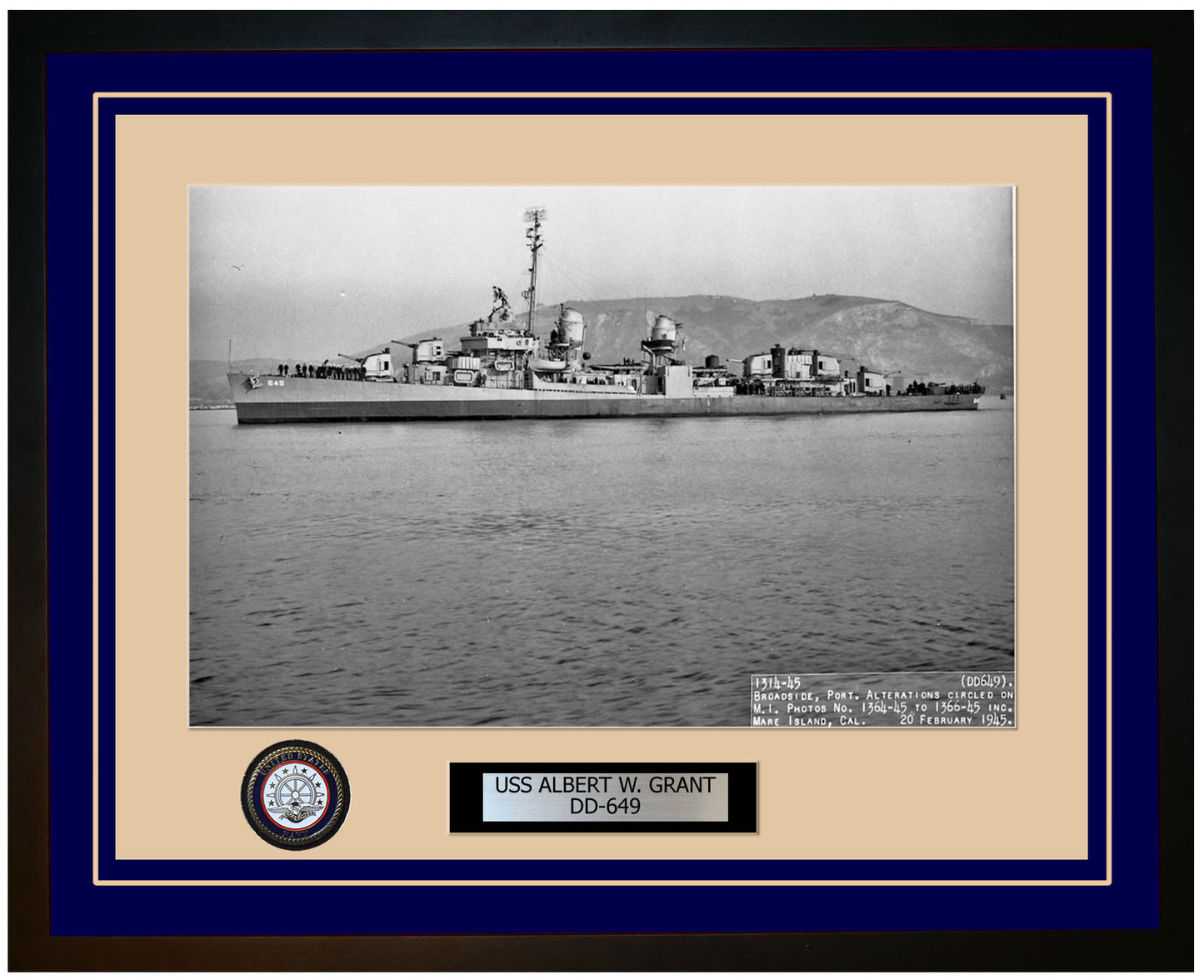 USS ALBERT W. GRANT DD-649 Framed Navy Ship Photo Blue