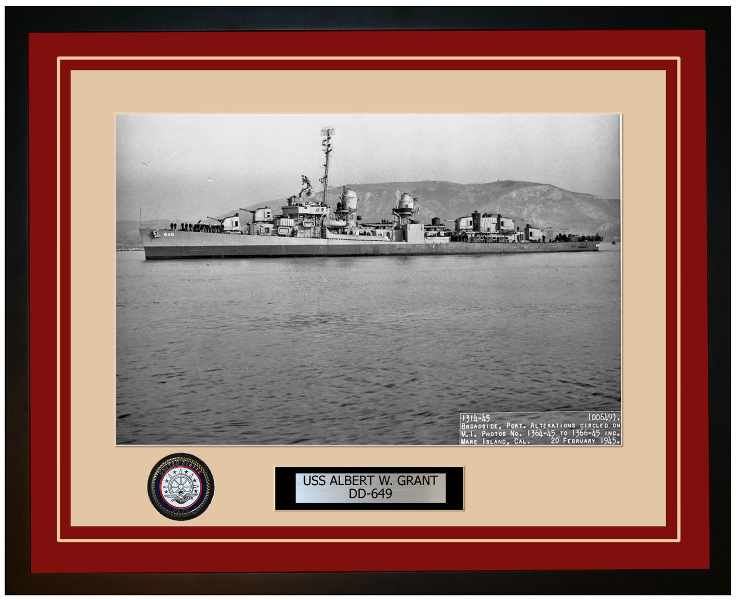 USS ALBERT W. GRANT DD-649 Framed Navy Ship Photo Burgundy