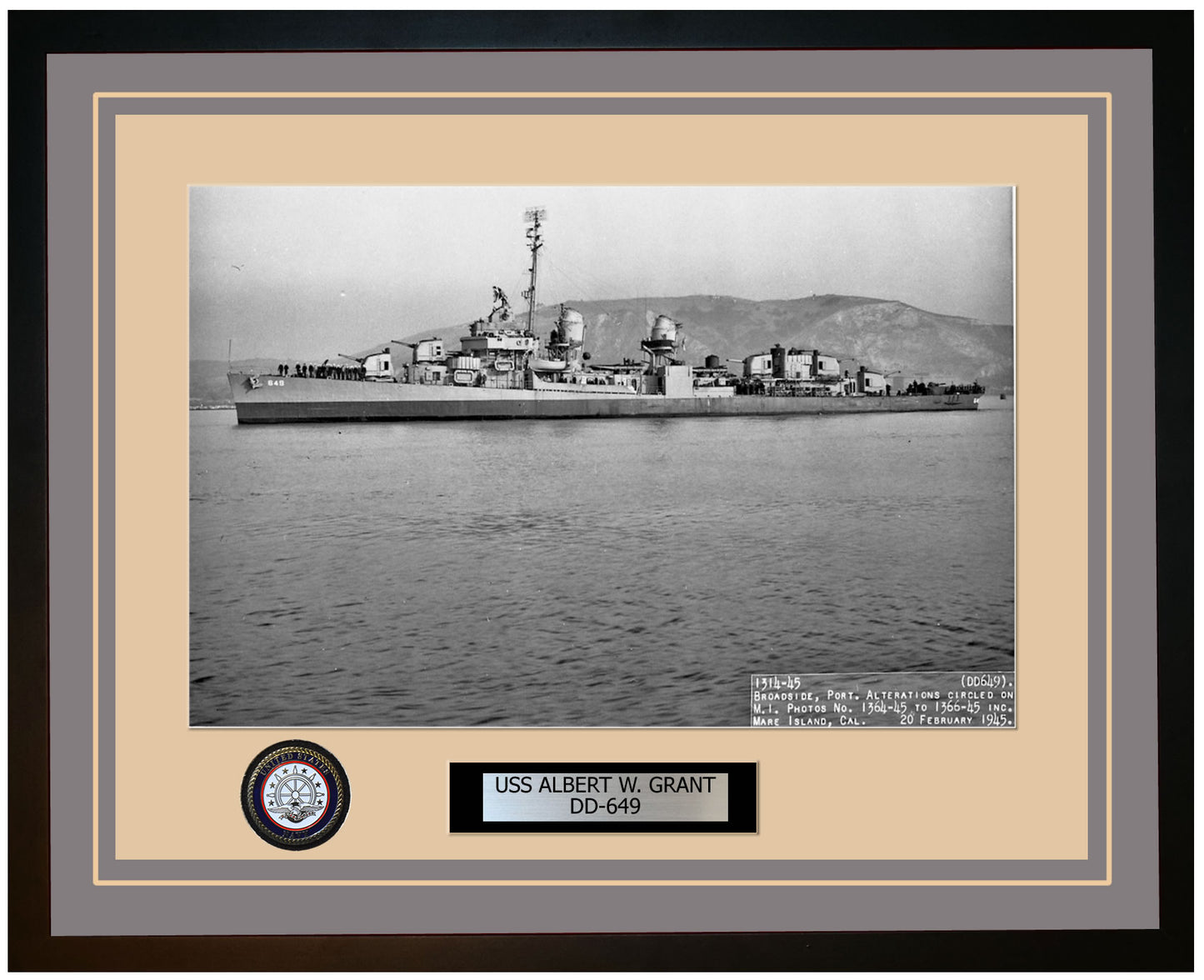 USS ALBERT W. GRANT DD-649 Framed Navy Ship Photo Grey