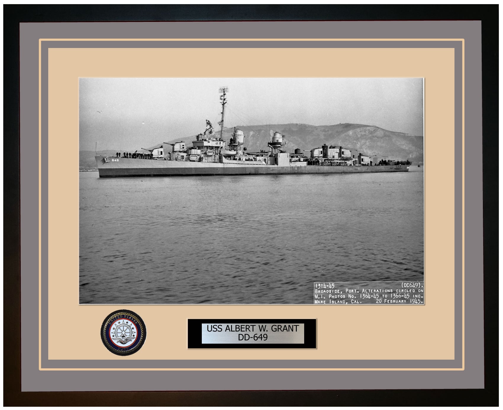 USS ALBERT W. GRANT DD-649 Framed Navy Ship Photo Grey