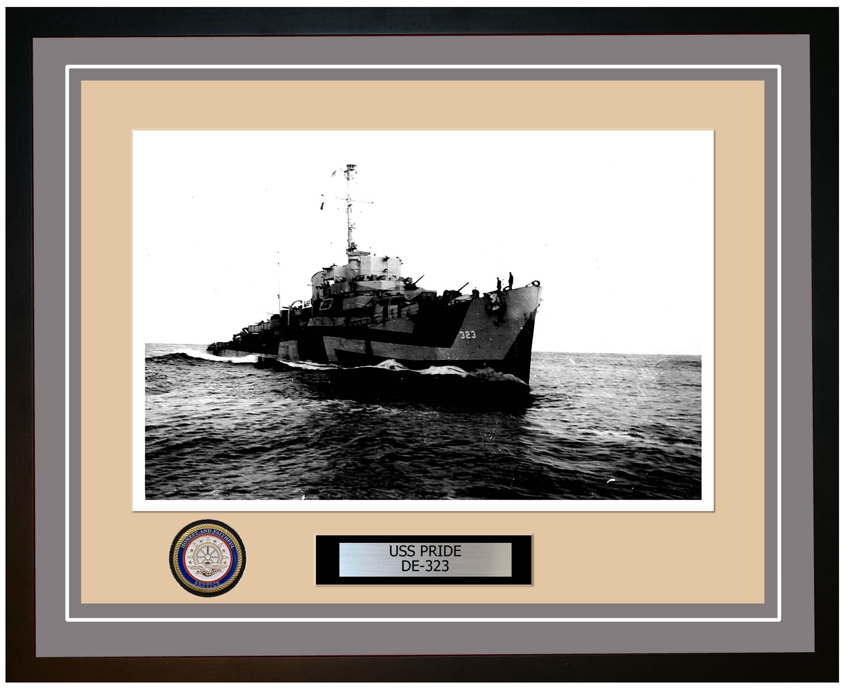 USS Pride DE-323 Framed Navy Ship Photo Grey