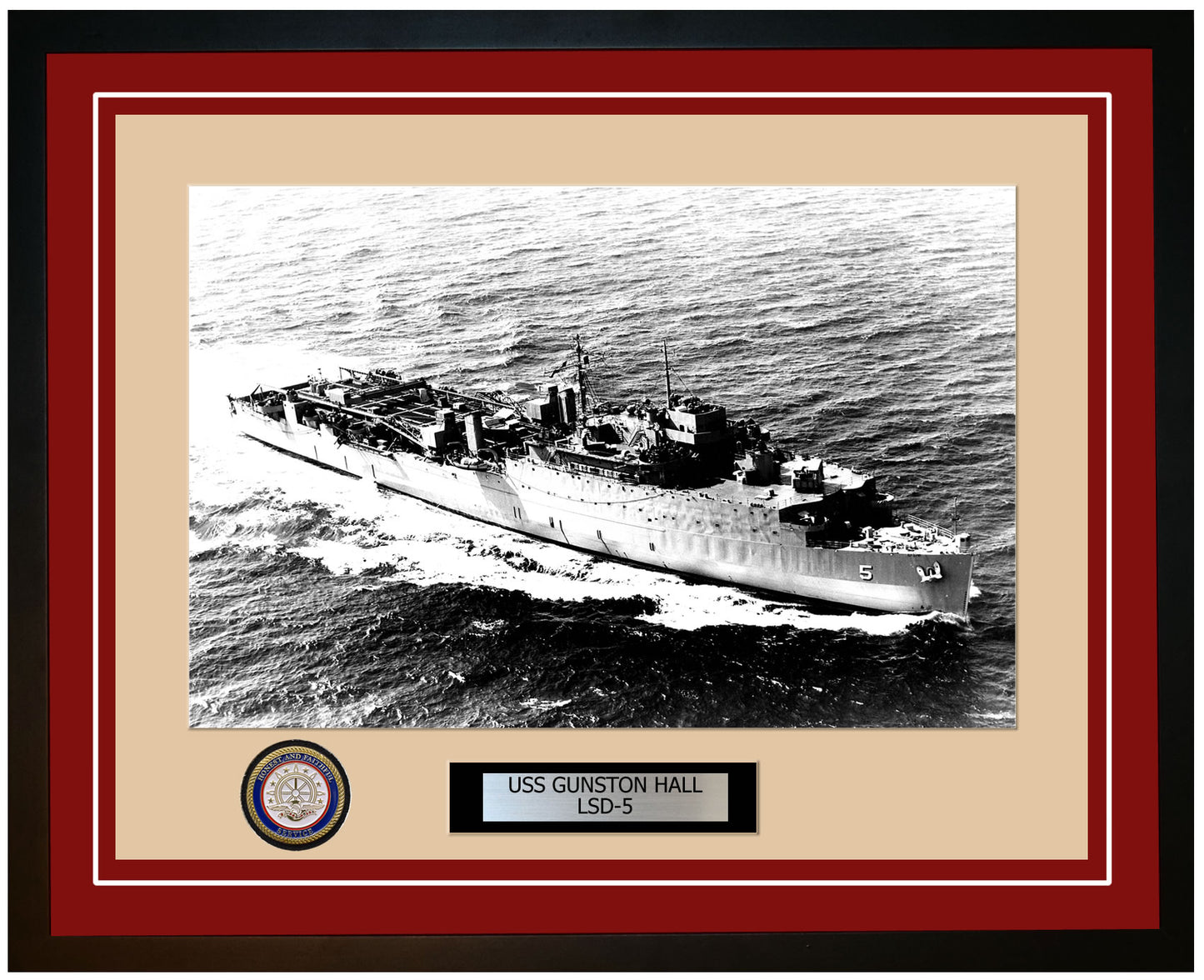 USS Gunston Hall LSD-5 Framed Navy Ship Photo Burgundy