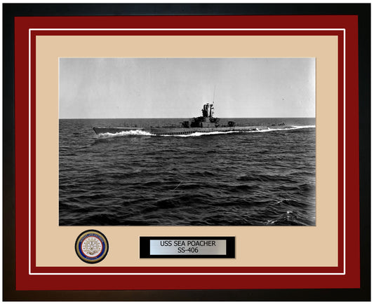 USS Sea Poacher SS-406 Framed Navy Ship Photo Burgundy