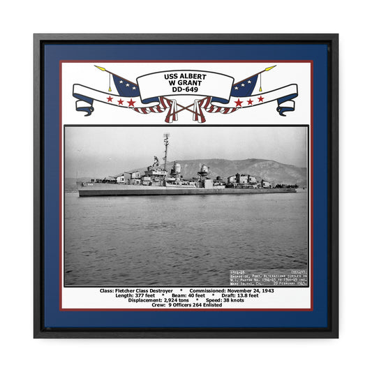 USS Albert W. Grant DD-649 Navy Floating Frame Photo Front View