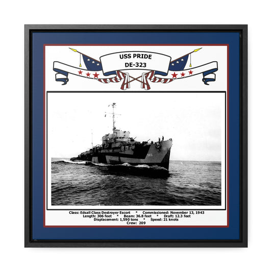 USS Pride DE-323 Navy Floating Frame Photo Front View