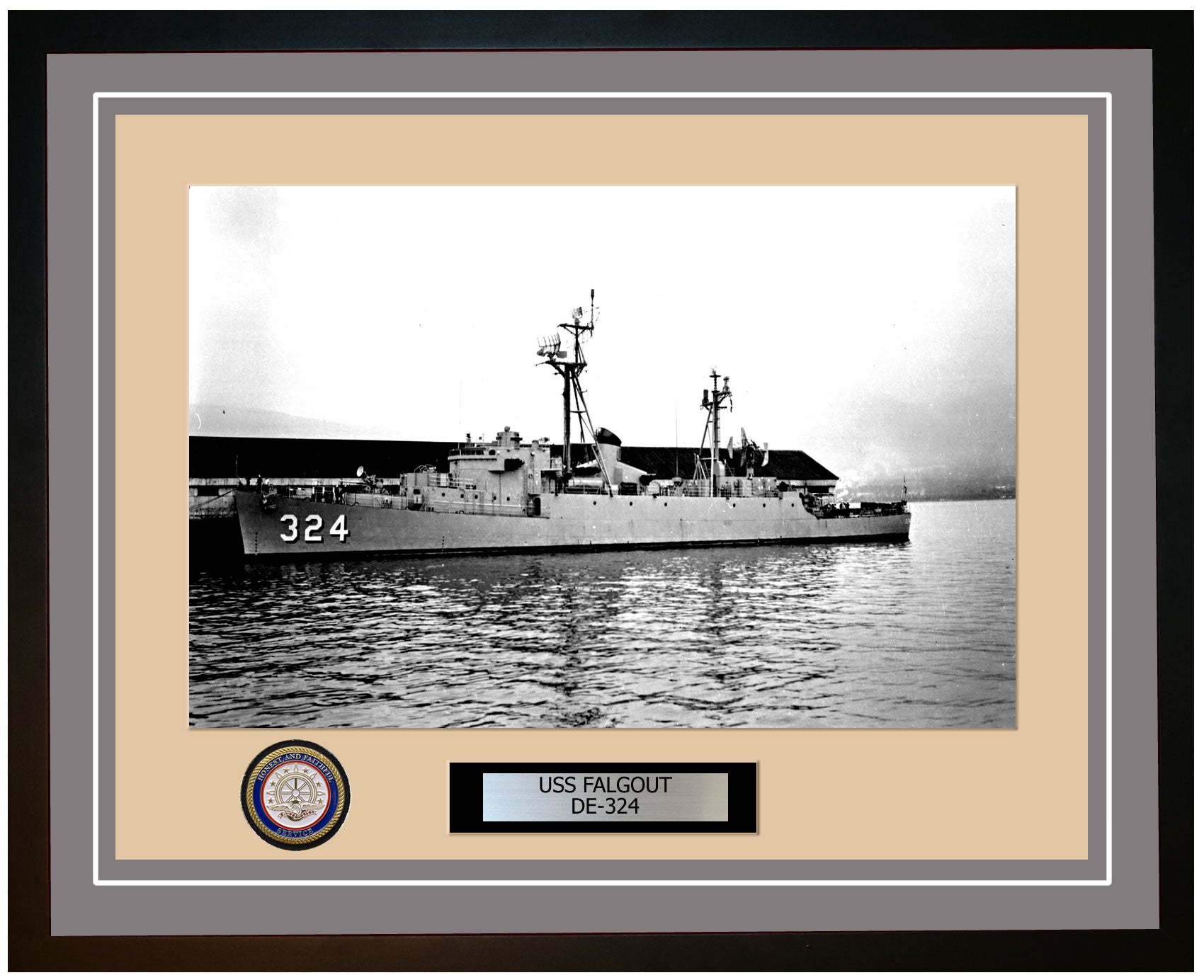 USS Falgout DE-324 Framed Navy Ship Photo Grey