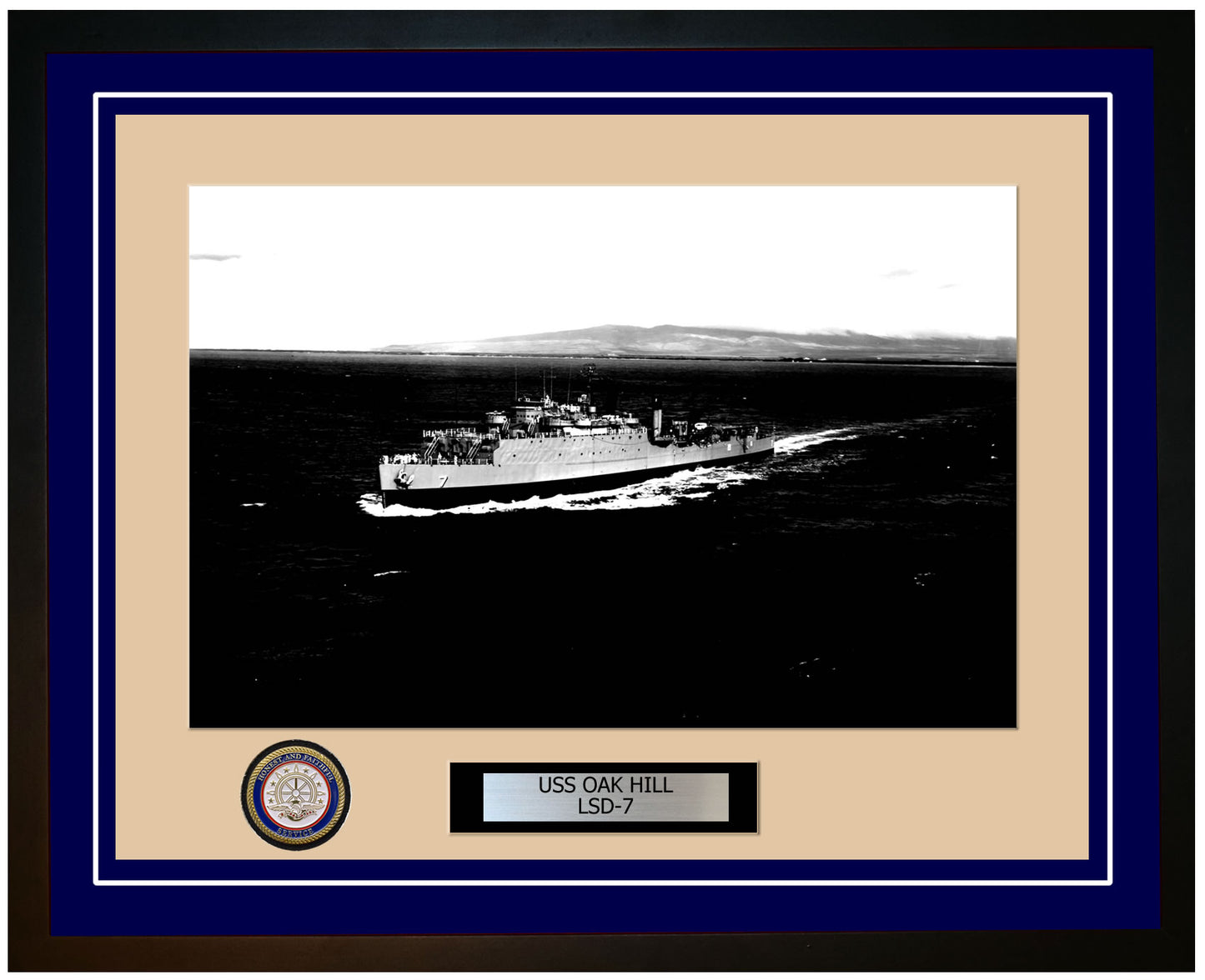 USS Oak Hill LSD-7 Framed Navy Ship Photo Blue