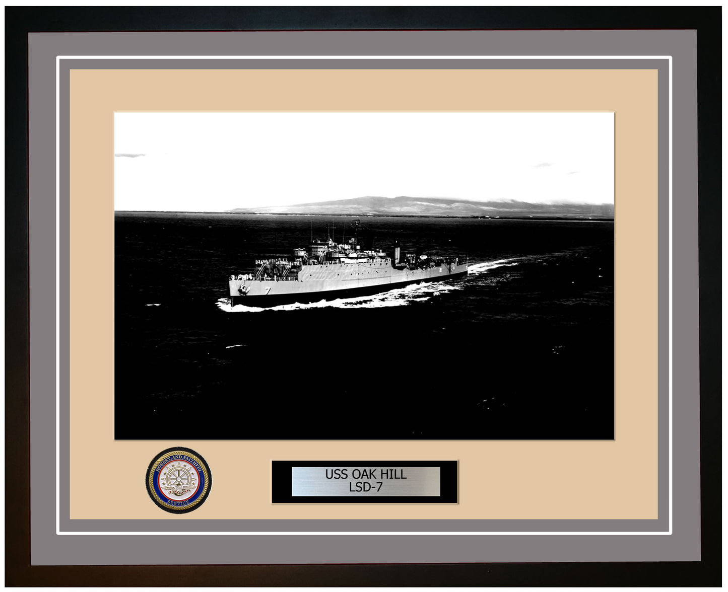 USS Oak Hill LSD-7 Framed Navy Ship Photo Grey